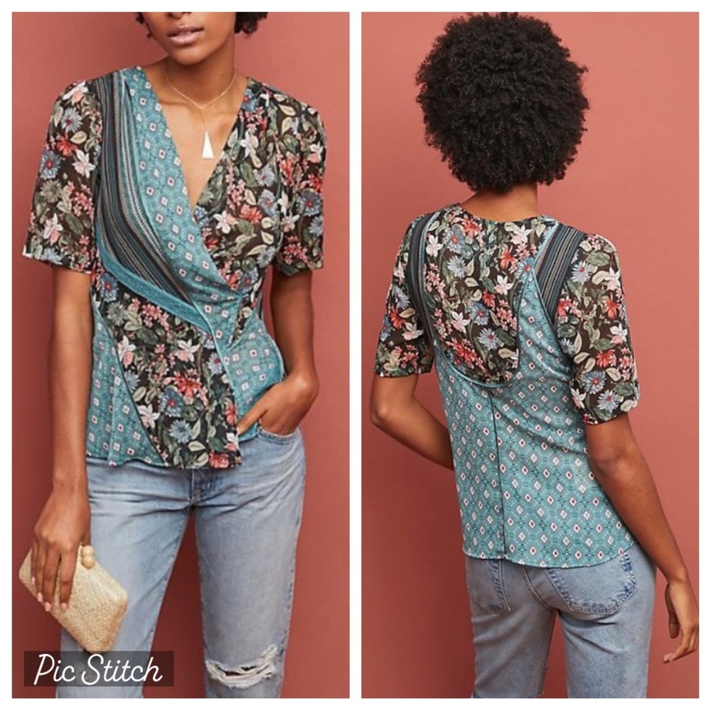 Anthropologie X Tiny Gorgeous Patchwork Wrap Top - image 2